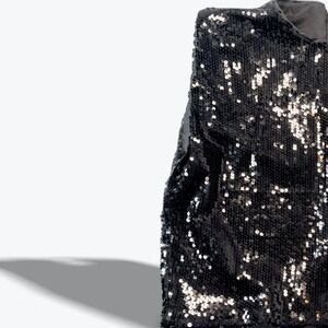 Pookie & Sebastian Black Sequin Sleeveless Top Padded Shoulder Statement Women S